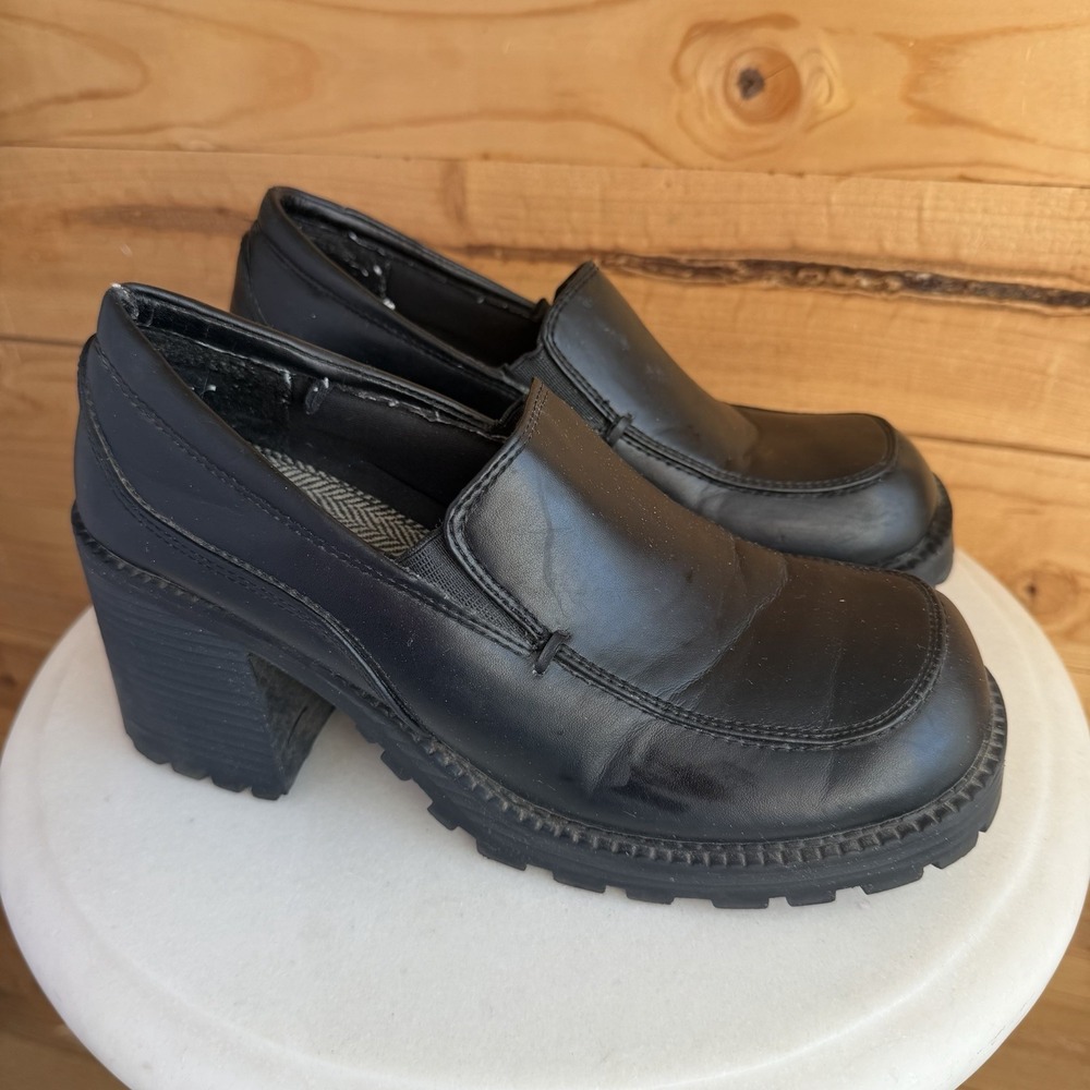 VTG 90's Route 66 Black Chunky Platform Heel Shoes Whimsigoth Grunge Womens Sz 9